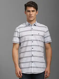 Louis Philippe Jeans Men Spread Collar Horizontal Striped Cotton Slim Fit Casual Shirt