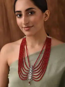 JAYPORE Brass Layered Stone Stud Necklace