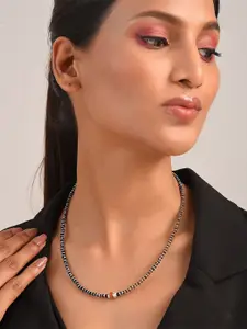 JAYPORE Silver Onyx Minimal Necklace