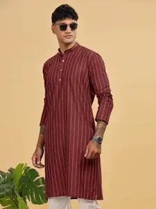 Anouk Maroon Striped Mandarin Collar Cotton Kurta