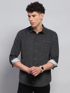 Monte Carlo Men Spread Collar Grid Tattersall Checked Cotton Casual Shirt