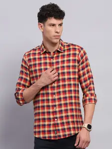 Monte Carlo Men Spread Collar Buffalo Checked Cotton Casual Shirt