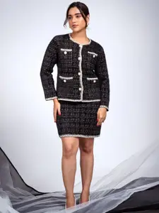 PANKH Checked Round Neck Sweater With Skirt Co-Ords