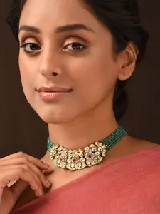 JAYPORE Brass Gold-Plated Kundan Stud Necklace