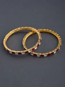 JAYPORE Pack Of 2 Brass Artificial Stone Studded Bangle