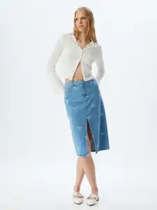 Koton Women Front Slit Pure Cotton Straight Skirt