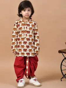 BAESD Boys Animal Printed Regular Pure Cotton Straight Kurta with Dhoti Pants