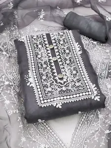 Maroosh Floral Embroidered Thread Work Organza Unstitched Dress Material