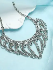SOHI Silver-Plated Stone Studded Necklace