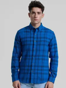 Snitch Men Smart Button-Down Collar Checked Cotton Slim Fit Casual Shirt