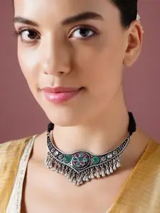JAYPORE Silver-Plated Stone Studded Necklace