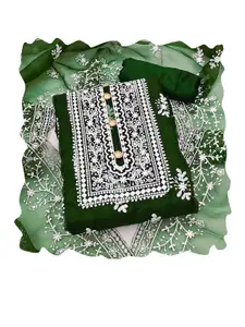 Maroosh Floral Embroidered Thread Work Organza Unstitched Dress Material