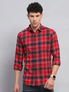 Monte Carlo Men Spread Collar Tartan Checked Cotton Casual Shirt