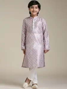 Manyavar Boys Floral Printed Regular Straight Kurta with Pyjamas