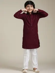 Manyavar Boys Geometric Embroidered Regular Chikankari Straight Kurta with Pyjamas