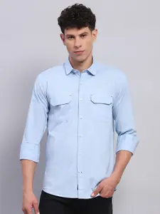 Monte Carlo Men Spread Collar Solid Cotton Casual Shirt