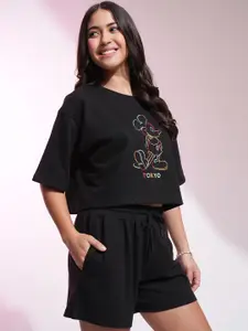 Tokyo Talkies Disney Mickey Mouse Embroidered Tshirt & Short Set