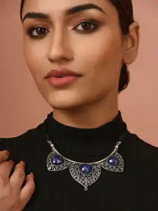 JAYPORE Silver Stone Studded Necklace