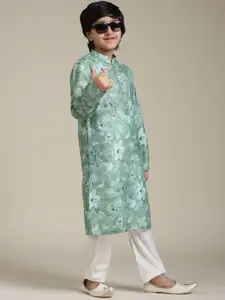 Manyavar Boys Floral Printed Regular Straight Kurta with Pyjamas