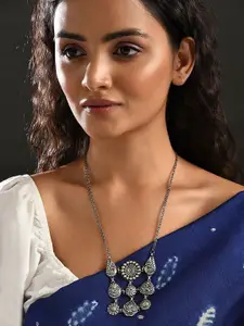 JAYPORE Silver Textured Statement Necklace