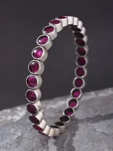 JAYPORE Oxidised Silver Artificial Stones-Studded Bangles