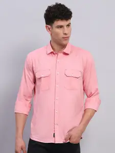 Monte Carlo Men Spread Collar Solid Cotton Casual Shirt