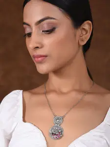 JAYPORE Silver Faux Ruby Necklace