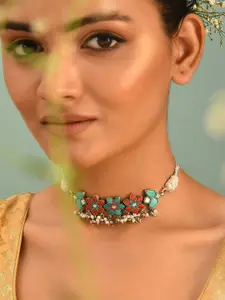 JAYPORE Silver Kundan & Beaded Necklace