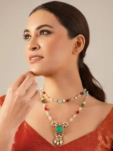 JAYPORE Brass Stone Studded Layered Necklace