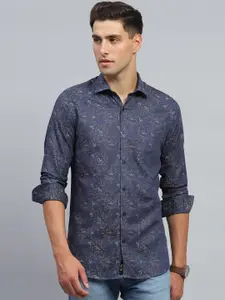 Monte Carlo Men Spread Collar Floral Printed Cotton Casual Shirt