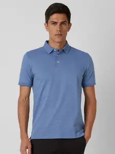 Van Heusen Men Self Design Polo Collar Cotton T-shirt