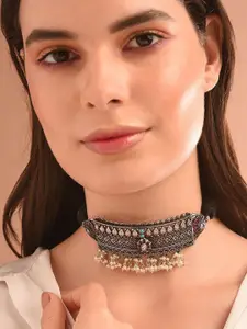 JAYPORE Pure Silver Oxidised Necklace