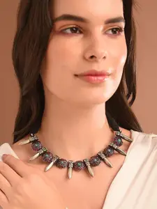 JAYPORE Silver Stone Studded Necklace