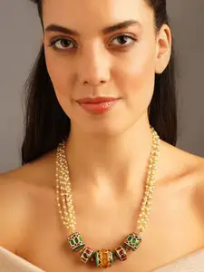 JAYPORE Brass Statement Beaded Necklace