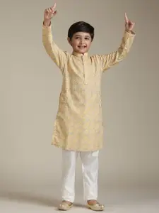 Manyavar Boys Floral Embroidered Regular Chikankari Straight Kurta with Pyjamas