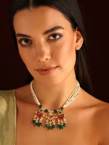 JAYPORE Brass Gold-Plated Kundan Necklace