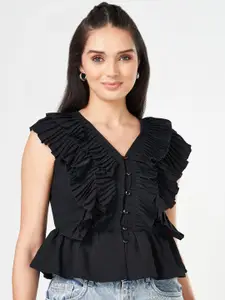 People Women Cotton Ruffles Peplum Top
