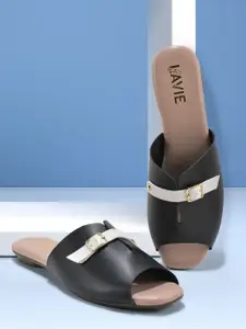 Lavie Women Colourblocked Slip-On Open Toe Flats with Buckles