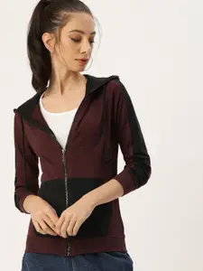 ARISE Women Colourblocked Front-Open Hooded Sweatshirt