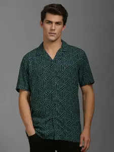 Louis Philippe Jeans Men Cuban Collar Geometric Printed Slim Fit Casual Shirt