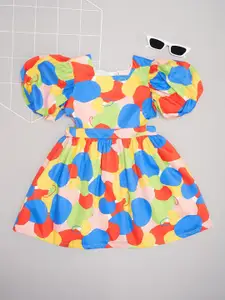 Pantaloons Junior Girls Cotton Puff Sleeve Fit & Flare Dress