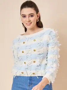 KASMA Women Self Design Woollen Men Boat Neck Long Sleeves Pullover