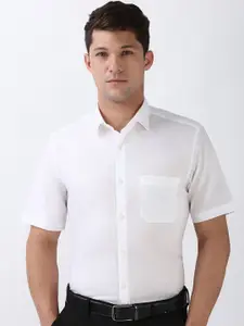 Peter England Men Spread Collar Solid Cotton Casual Shirt