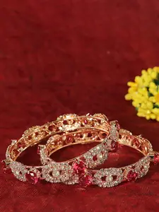 LAVAZZA Set Of 2 Rose Gold Plated CZ American Diamond Stone-Studded Bangles