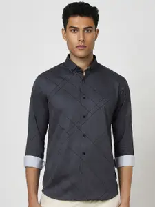 V Dot Men Button-Down Collar Abstract Printed Cotton Slim Fit Casual Shirt