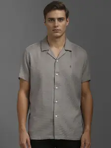 Louis Philippe Jeans Men Cuban Collar Solid Cotton Slim Fit Casual Shirt