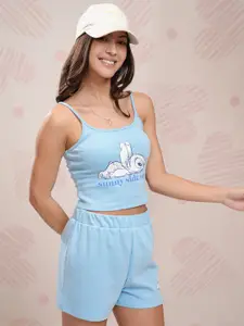 Tokyo Talkies Disney Women Stitch Printed Top with Short Co-Ord Set