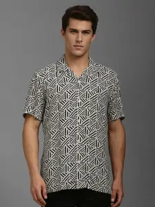 Louis Philippe Jeans Men Cuban Collar Geometric Printed Slim Fit Casual Shirt