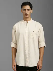 Louis Philippe Jeans Men Band Collar Solid Cotton Slim Fit Casual Shirt