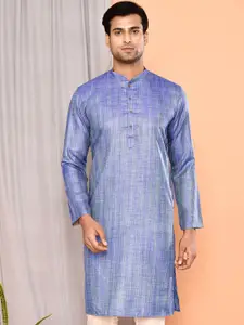 MAAHI FABS Striped Band Collar Pure Cotton Straight Kurta